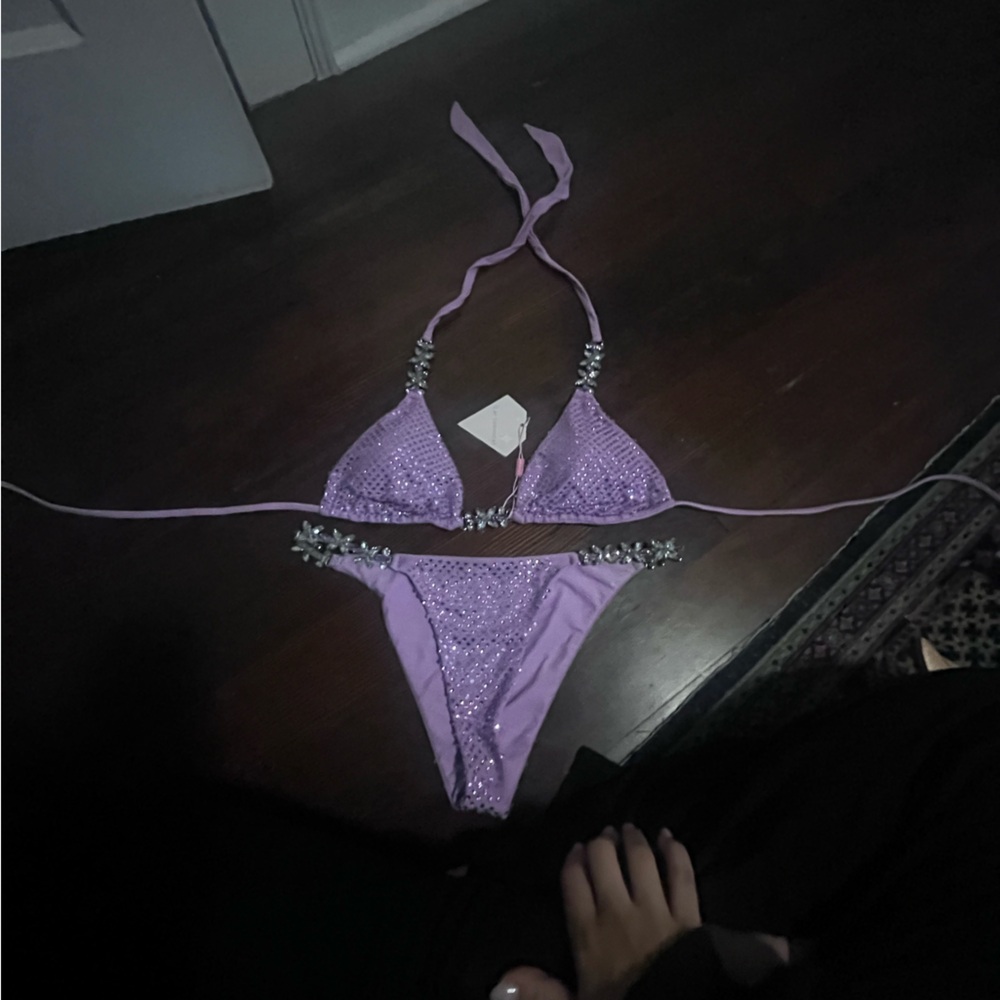 Lavender Rhinestone Bikini Set
